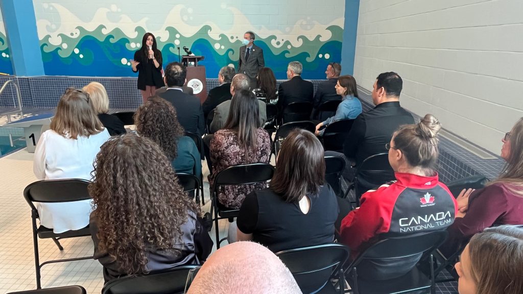 Liberal MP for St-Laurent Emmanuella Lambropoulos speaking to students and staff at Lauren Hill Academy. Martin Daigle / CityNews