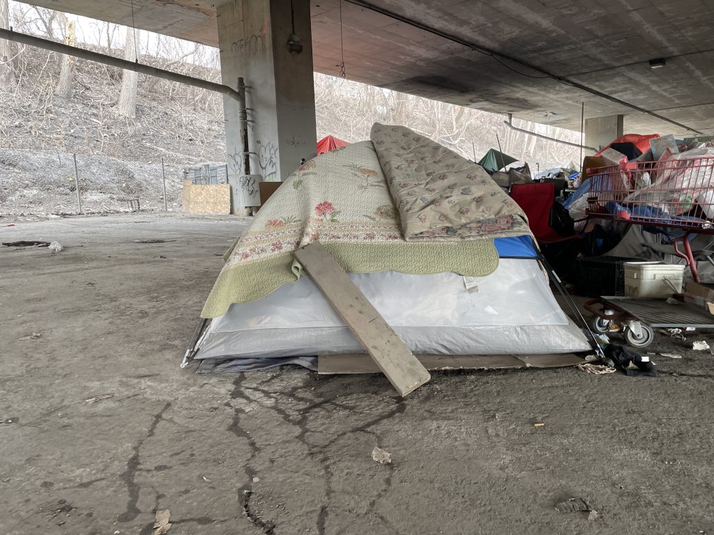 Homeless encampment under Montreal expressway