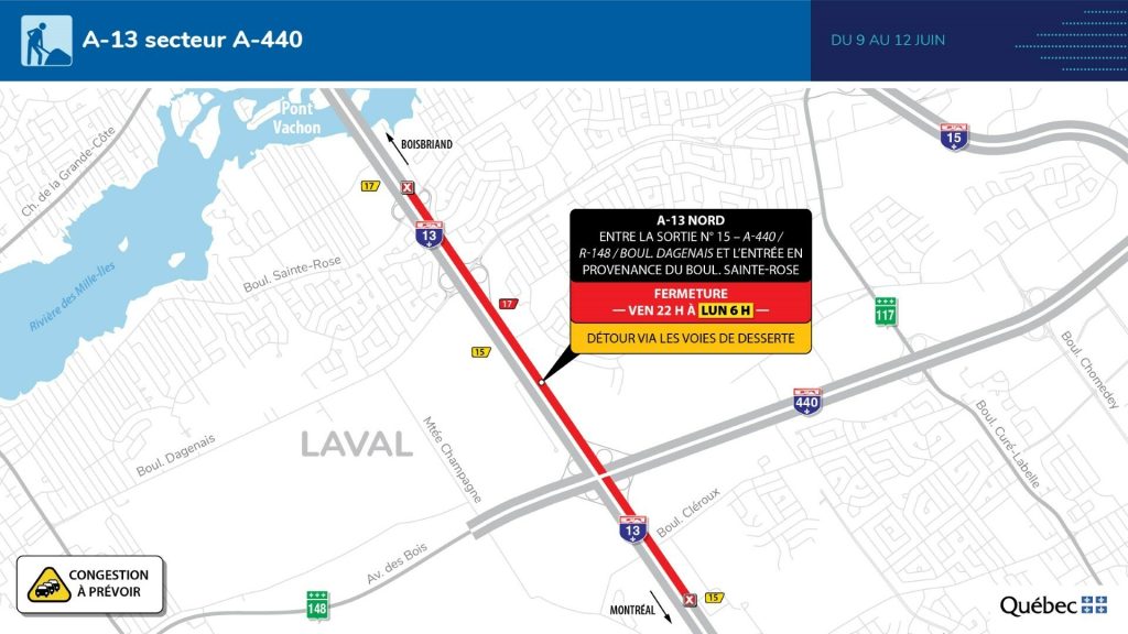 Quebec Highway 13 road closure