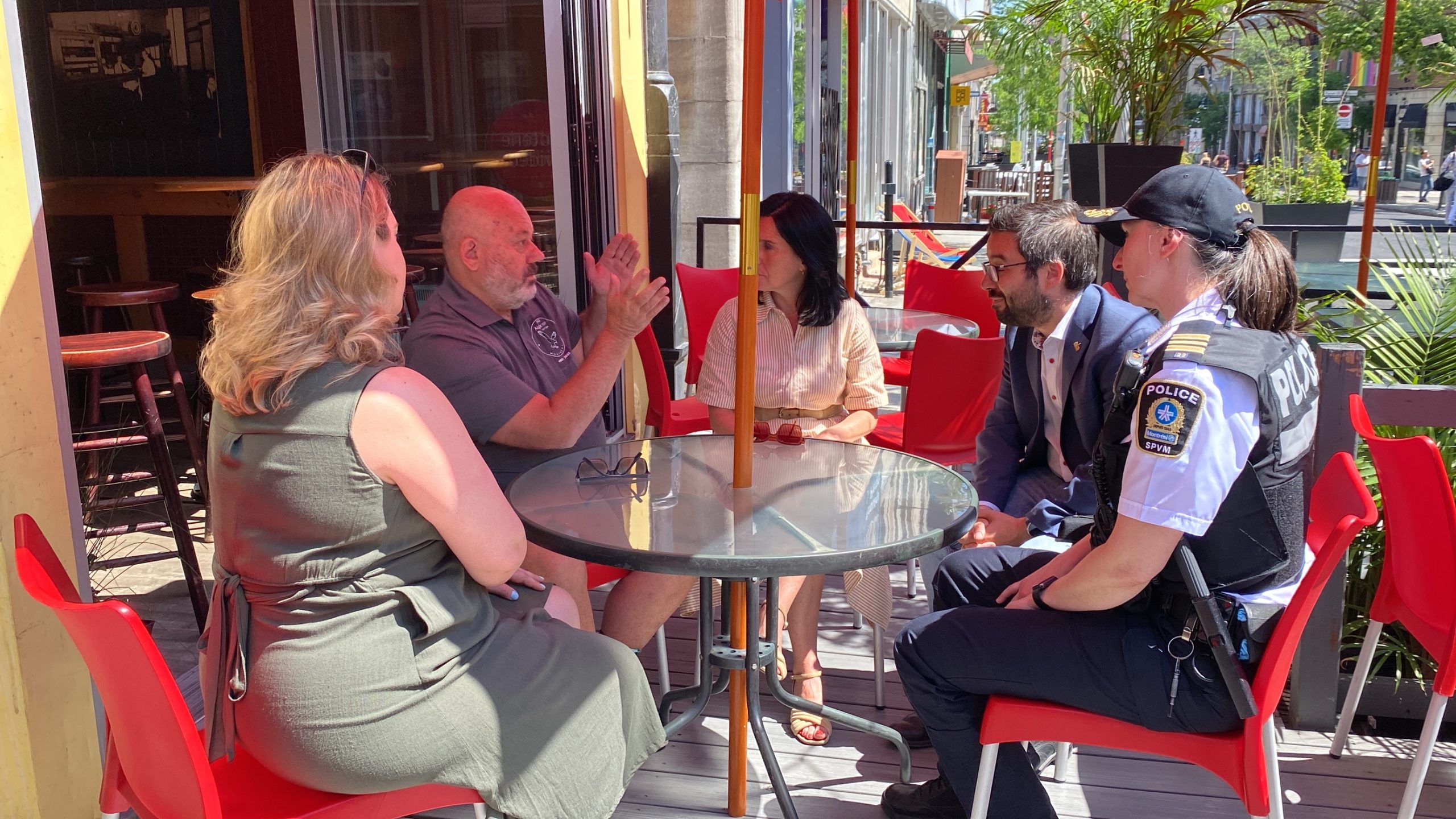 Montreal mayor Valérie Plante meeting with business owners and others in the Village