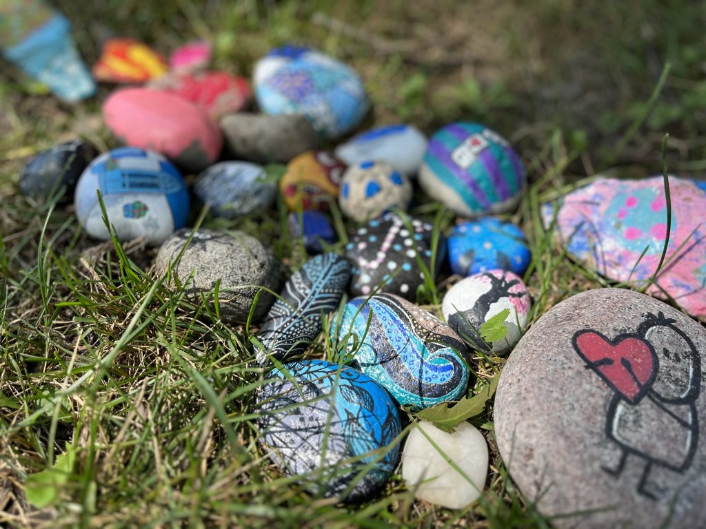 Laval daycare bus attack painted rocks memorial - for victim Jacob Gauthier - in Sainte-Rose,