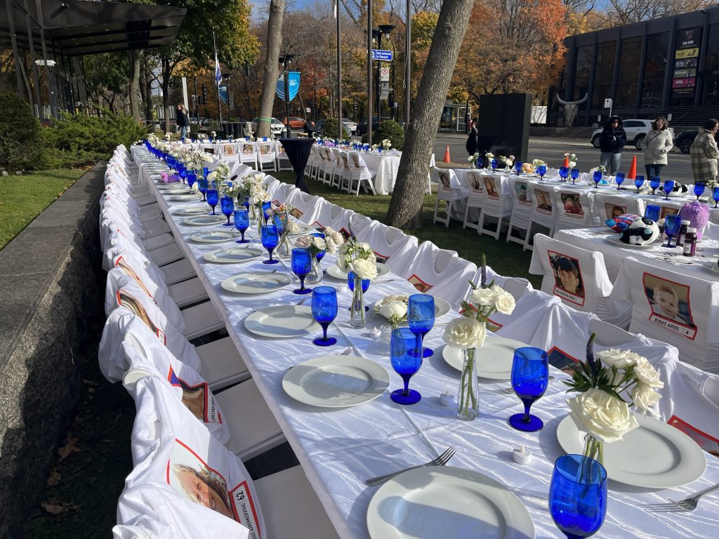 Shabbat dinner installation in Montreal for captives held by Hamas