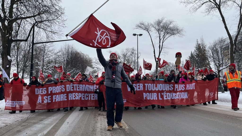 FAE Teachers union unlimited strike Montreal march