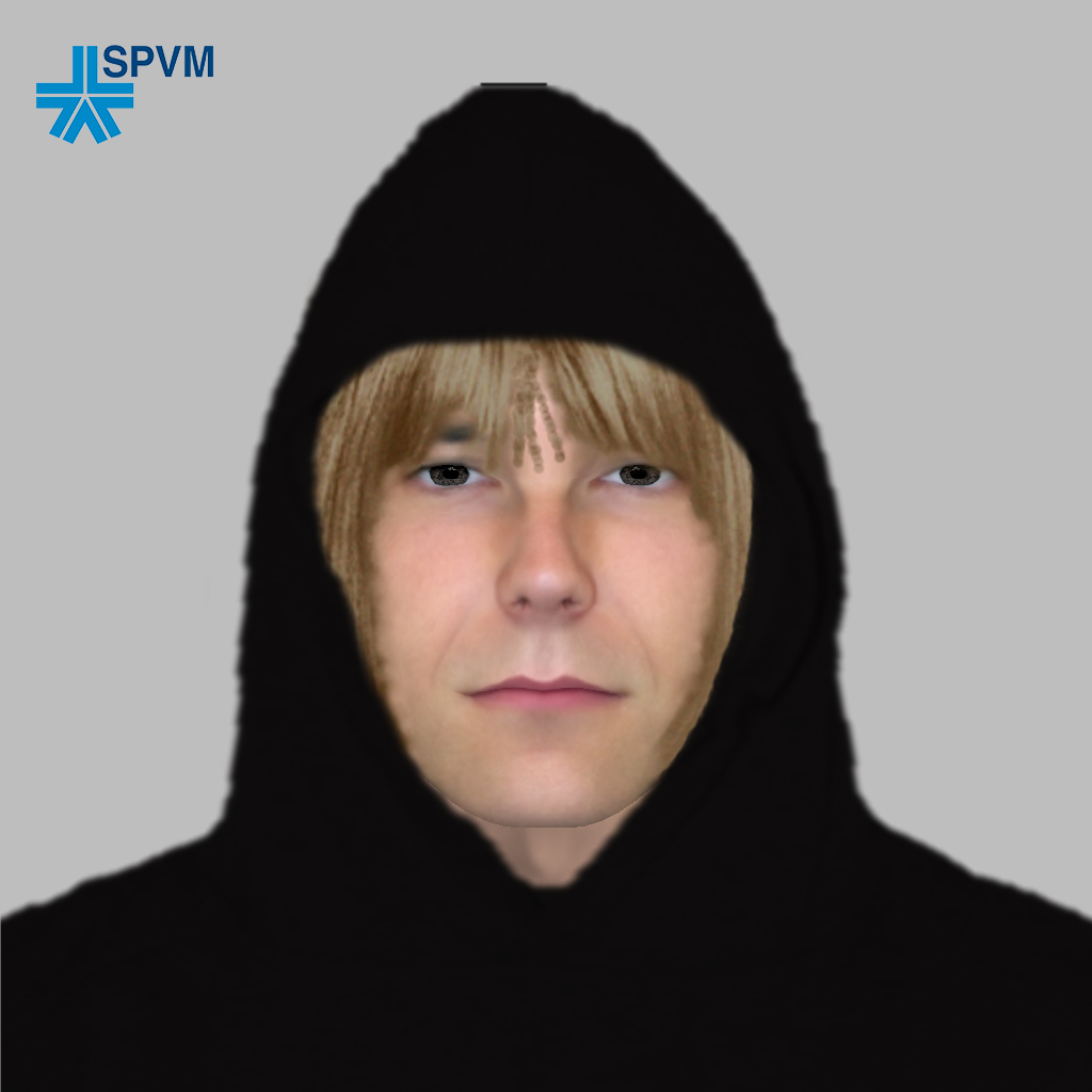 Retrato compuesto de SPVM para ayudar a identificar al sospechoso buscado.