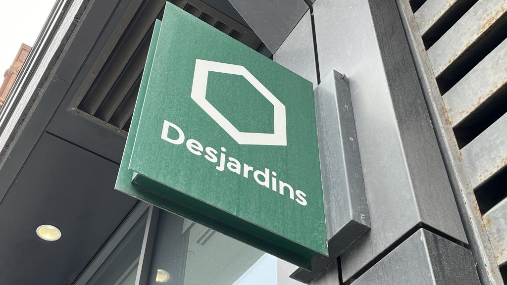 A green Desjardins sign
