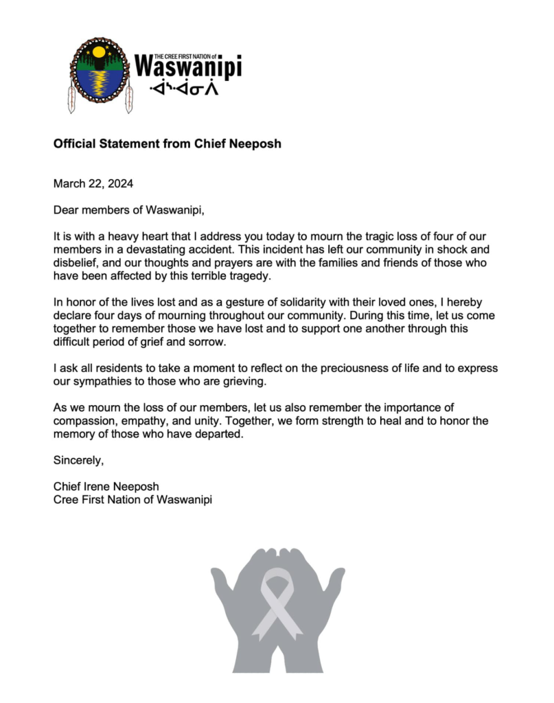 An official statement from Chief Neeposh is seen