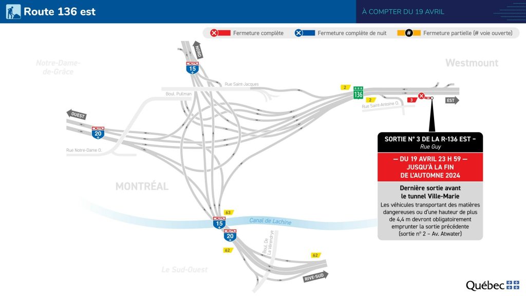 Mapa de cierres de autopistas de Ville-Marie