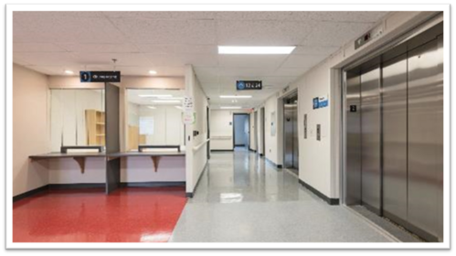 Hallway of the Lakeshore General Hospital modular ER.