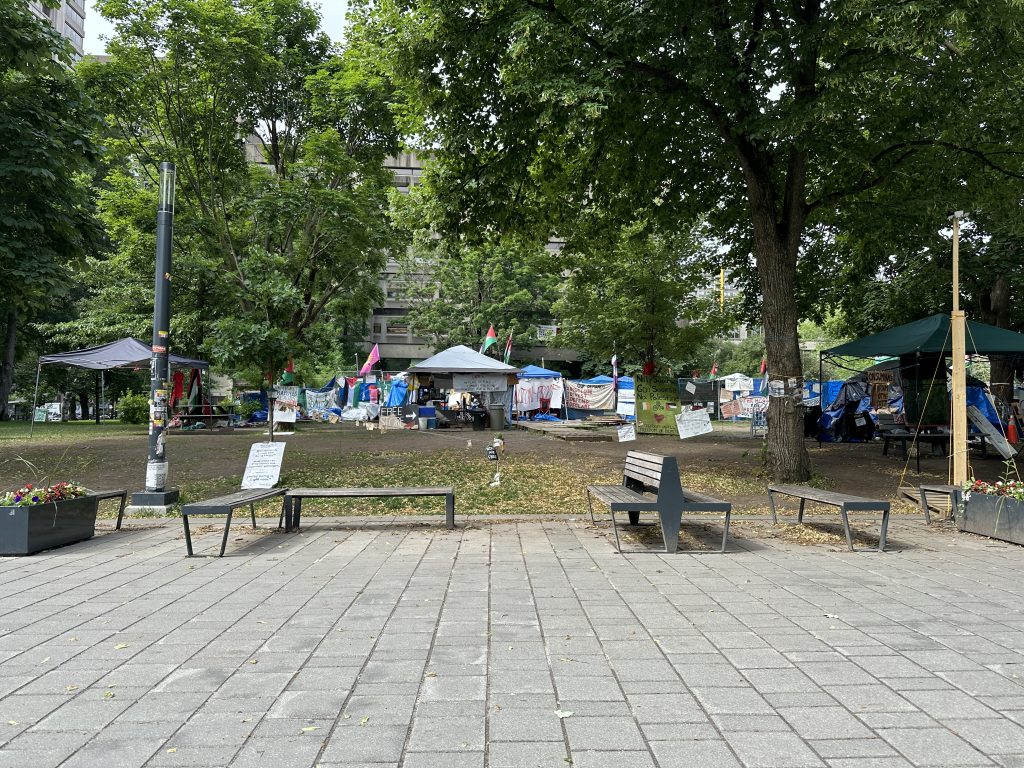 Pro-Palestinian encampment at McGill University in downtown Montreal on June 11, 2024. (Swidda Rassy, CityNews Image)