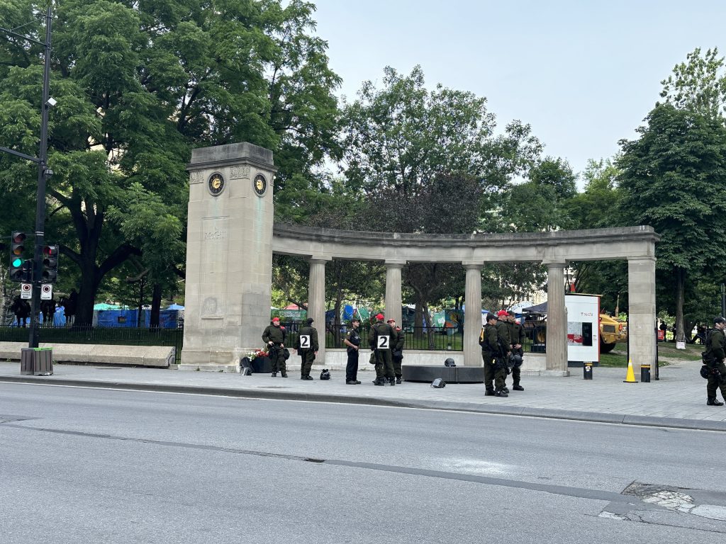 Montreal police outside McGill campus as the school dismantles the pro-Palestinian encampment