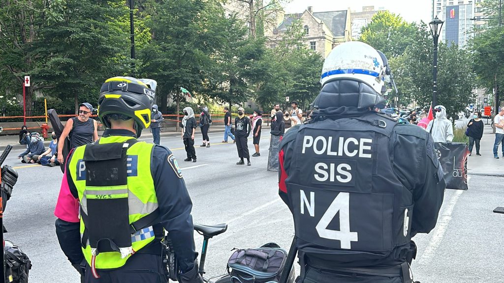 Montreal police outside McGill campus as the school dismantles the pro-Palestinian encampment