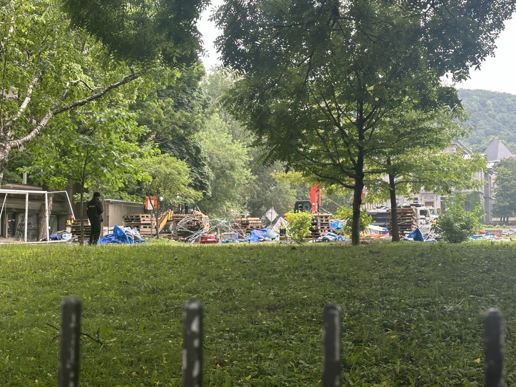 Pro-Palestinian encampment being dismantled on McGill University's lower campus in downtown Montreal