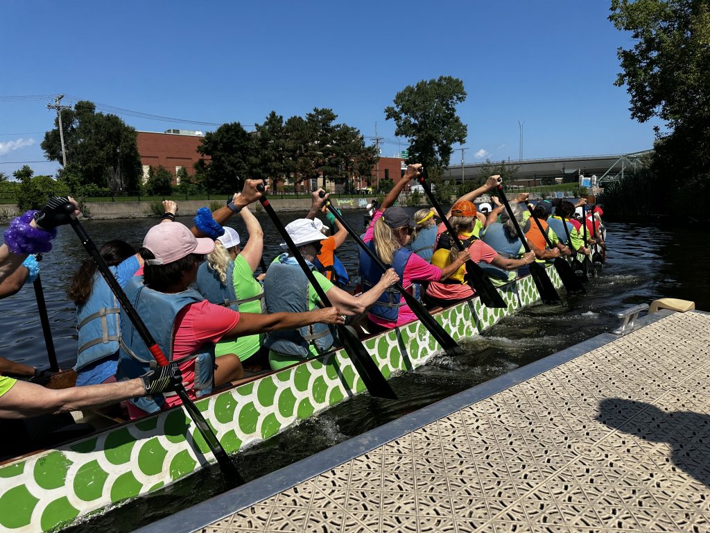 dragon boat racers in the water