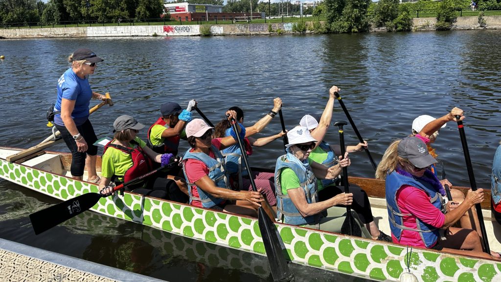 dragon boat racers in the water