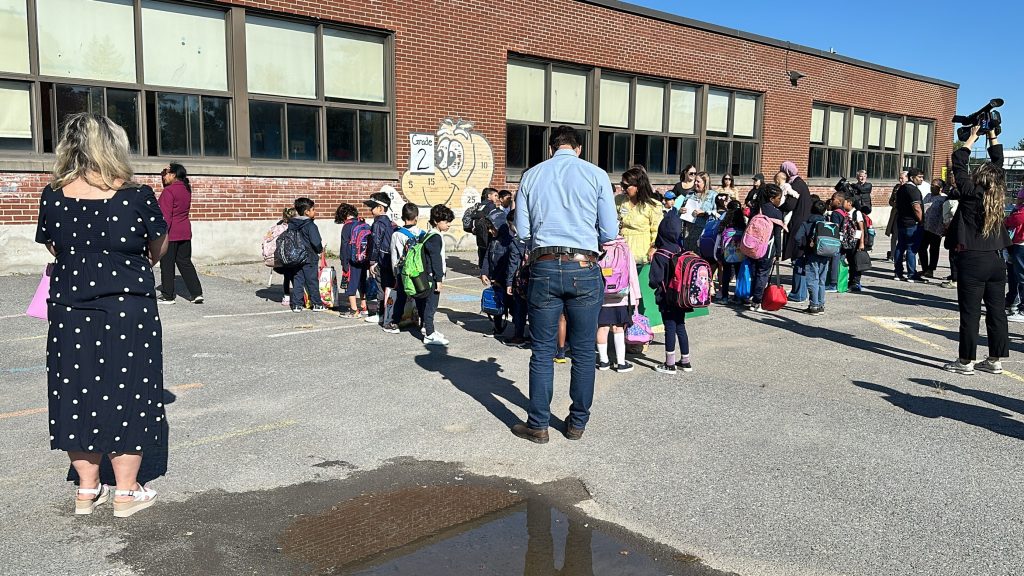 First day of school for students at Parkdale Elementary School in Saint-Laurent, part of the English Montreal School Board (EMSB).