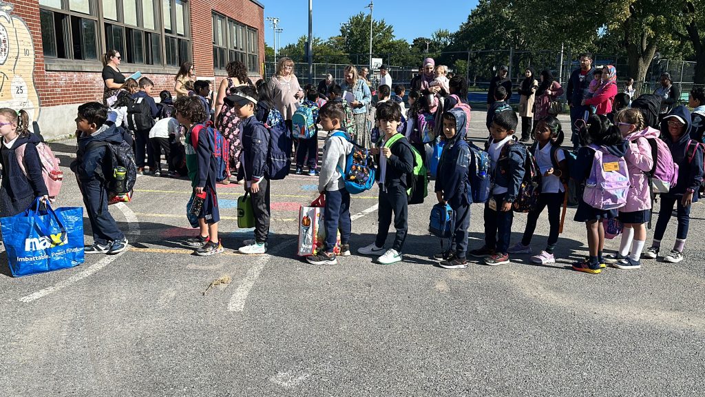 First day of school for students at Parkdale Elementary School in Saint-Laurent, part of the English Montreal School Board (EMSB).