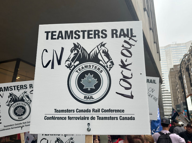 A Teamsters picket sign