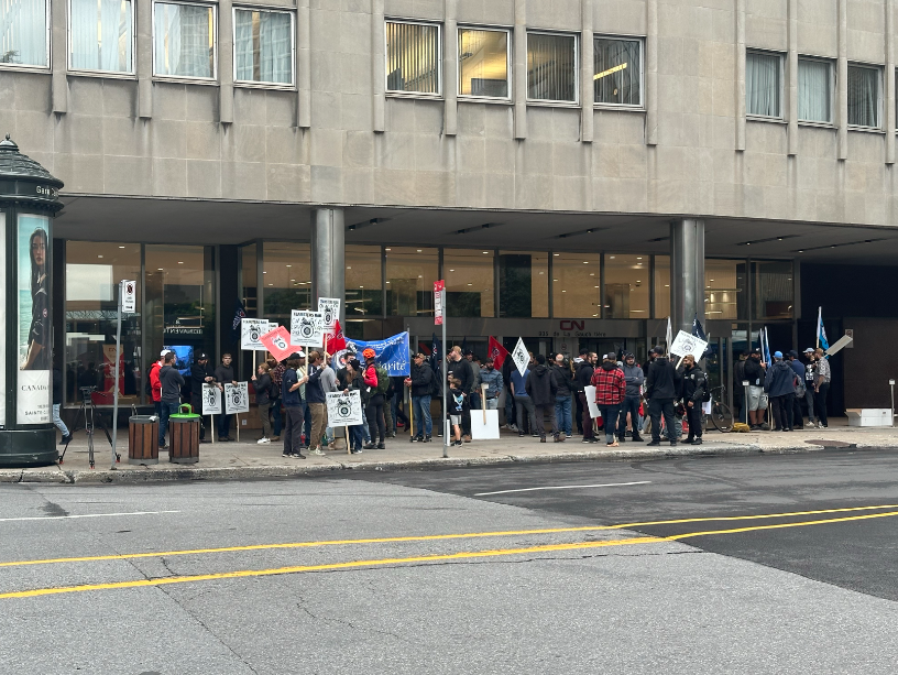 Rail workers strike outside CN headquarters