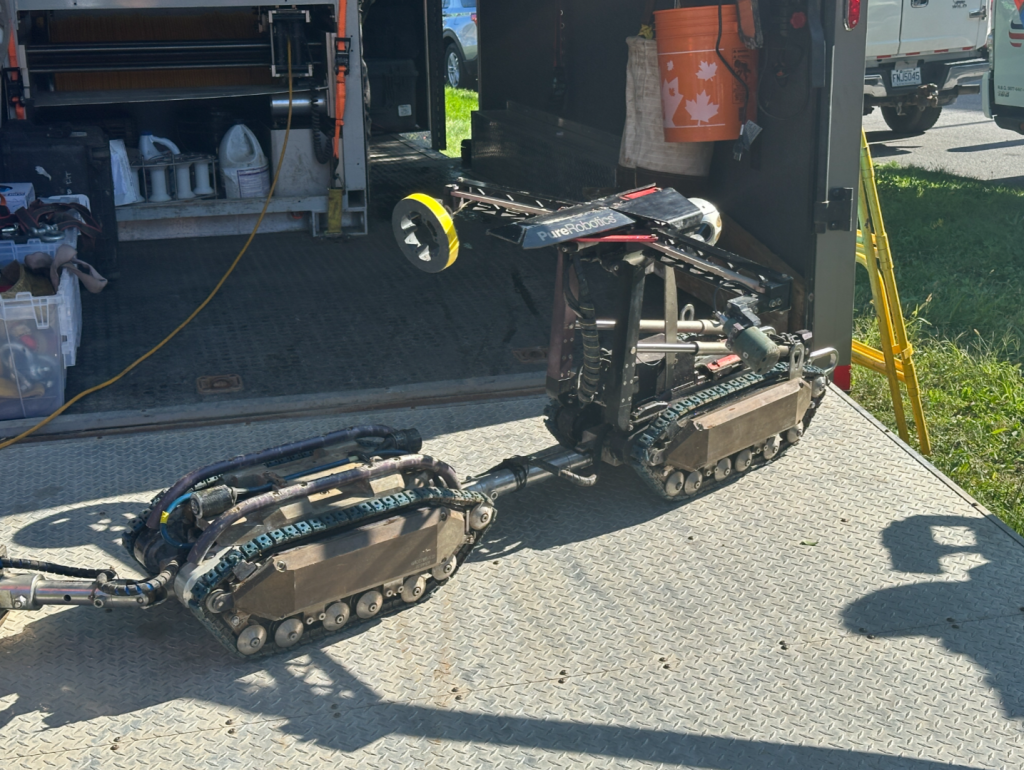 Remote-controlled robot being used to inspect water main in Montreal.