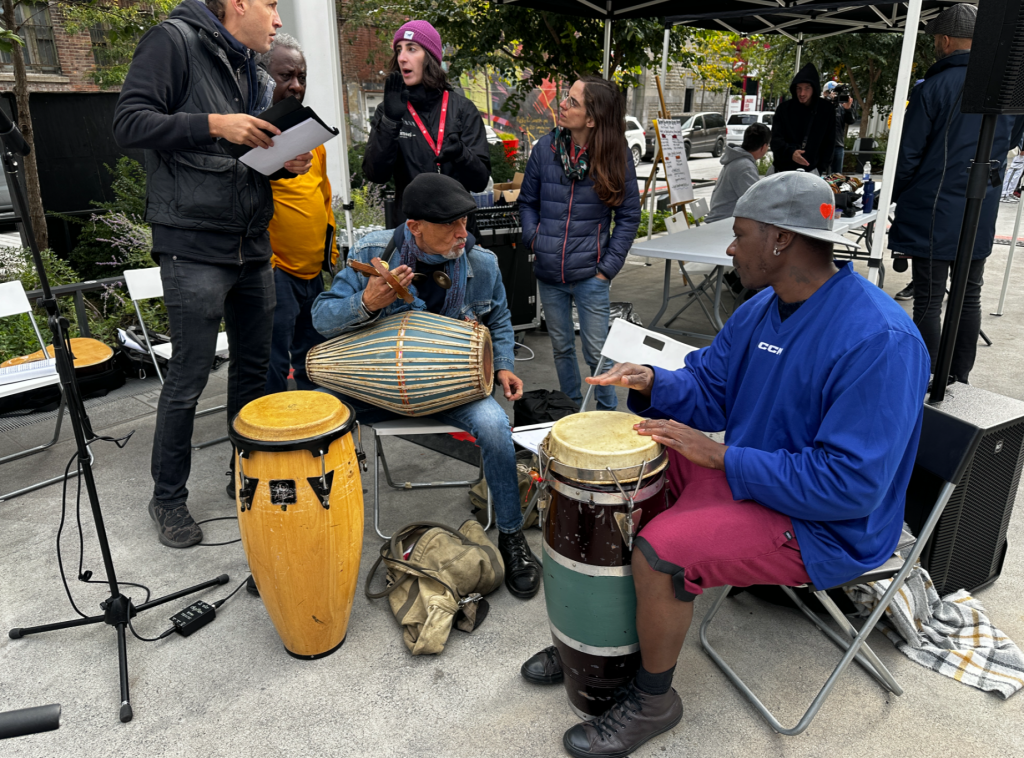 people play instruments outside