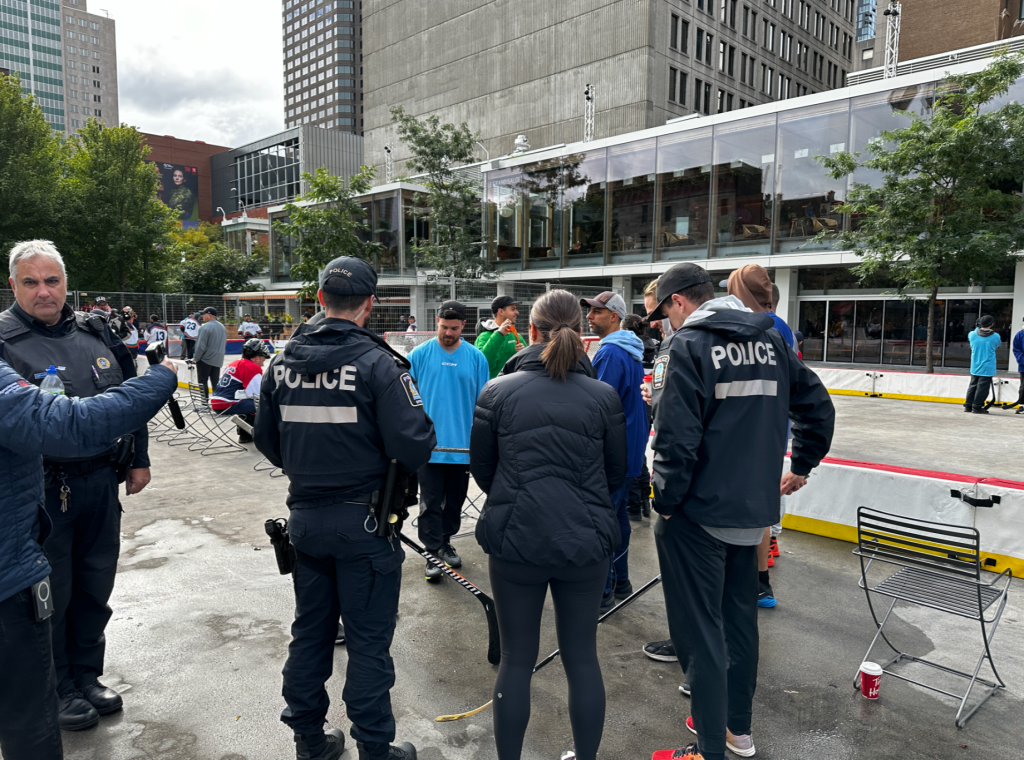 montreal police are seen at a street hockey tournament