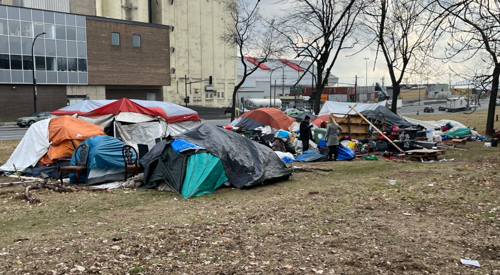 homeless encampment and tents